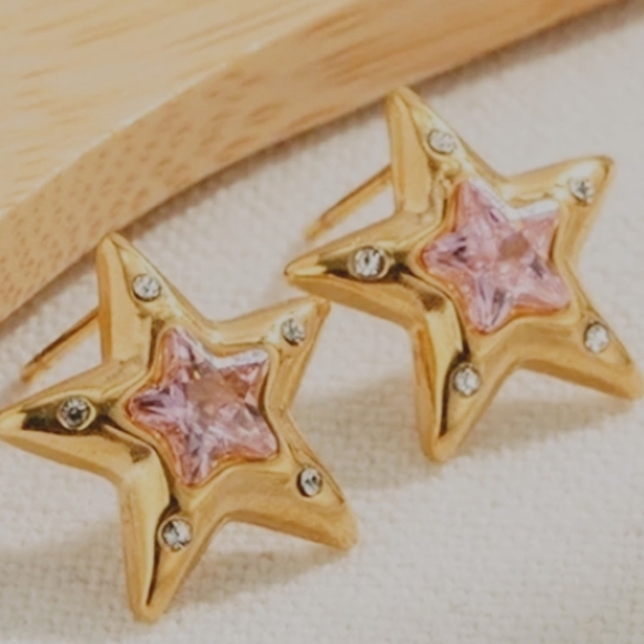 Gold Star Earrings surgical steel waterproof tarnish proof - Picture 3 of 8